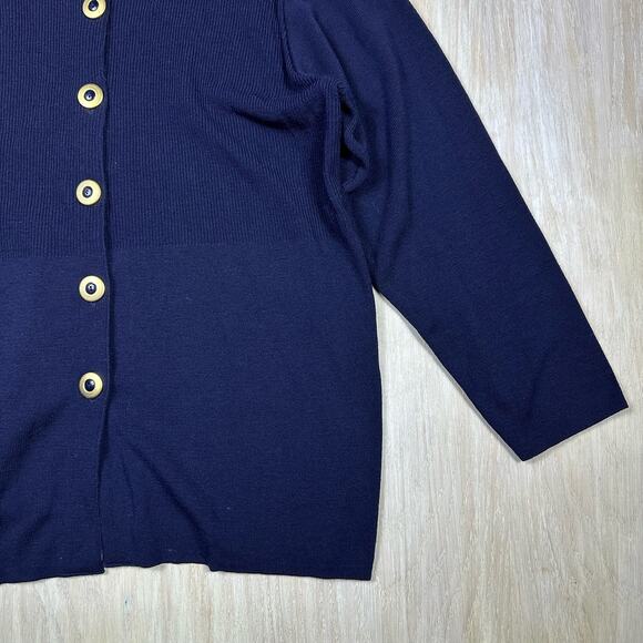 Vintage Jaeger Wool Blend Button Front Navy Classic Cardigan Sweater Large - Picture 4 of 13